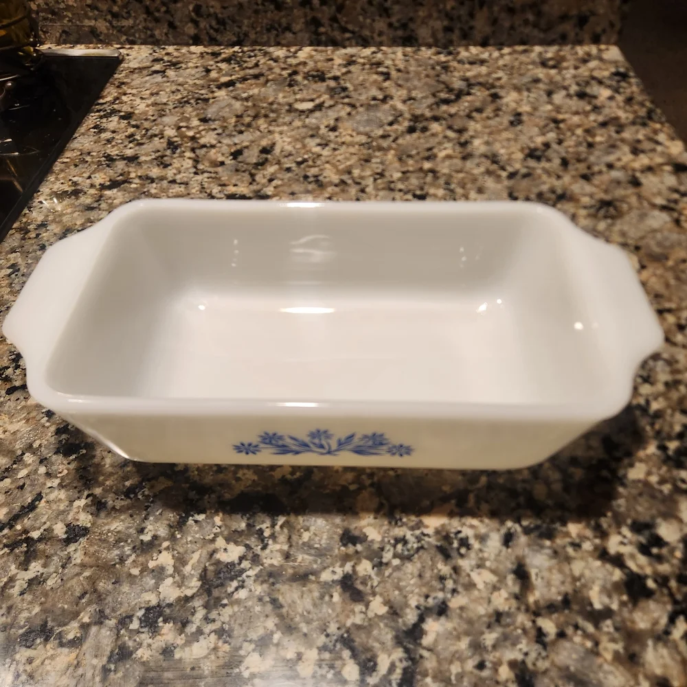 Vintage Anchor Hocking Loaf Pan with Blue Cornflower Pattern #441